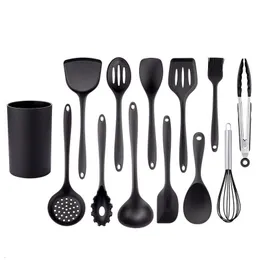 Utensili da cucina Set in silicone nero Padella antiaderente Utensili da cucina Utensili da cucina Tornitore a fessura Spatola Cucchiaio Pinze per alimenti Kit da cucina 230809