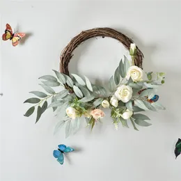 Outros suprimentos para festas de eventos Cilected Rattan Coroa de flores artificiais para pendurar na porta Flor rosa falsa Planta Pingente de casamento Guirlanda Decoração de parede 25 cm 230809