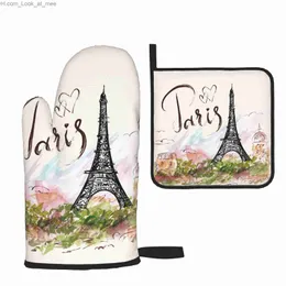 Фэнтезийная эйфелева башня парижская романтические французские перчатки для печи и держатели горшка, набор теплостойких и не скользких кухонных перчаток тепловые колодки Z230810