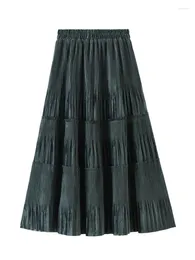 Skirts TIGENA Velvet Pleated Long Skirt For Women 2023 Autumn Winter Vintage Casual Solid All-match A Line High Waist Midi Female