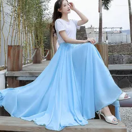 Skirts Chinese Solid Chiffon Women's Half Skirt Double Layer Dance Female High Waist Pleated Elegant Fashion Petticoat