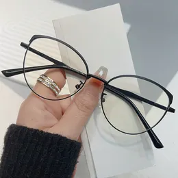 Reading Glasses Brand Design Retro Round Cat Eye Metal Girls Frame Pochromic Anti Blue Light Computer Women Reading Glasses Degrees 0 ~ 6 230809