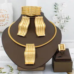 Necklace Earrings Set Latest Dubai 18K Gold Plated Jewelry For Women Elegant Bracelet Ring Wedding Bride Dinner Party