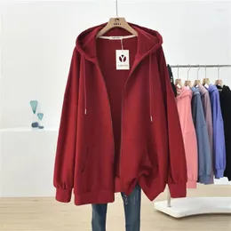 Hoodies للسيدات zip up sweatshirts ذات الحجم الكبير 6xl ربيع الخريف معاطف الموضة الكورية sudaderas الأكمام الطويلة