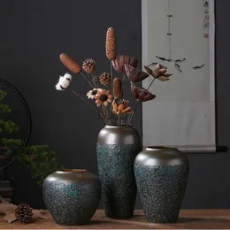 Jingdezhen Retro Rough Ceramic Vase Snake Skin Skin Flower Vase Living Room HKD230810のための水耕栽培花植物花瓶