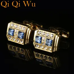 Manschettlänkar smycken franska skjorta manschettknappar för män designer märke blå kristall länk knapp hög kvalitet lyxbröllop 230809