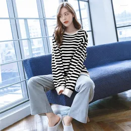 Women's Sleepwear 2023 Striped Women Casual Homewear Autumn Winter Female Cotton Pajamas Set Ladies Home Clothes