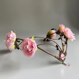 Bröllopshår smycken rosa blommigt bröllopshuvudskogskog skogsblomma tiara med virvlande bär Witch Crown Elf pannan Fairycore 230809