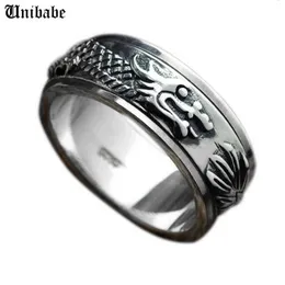 Bandringar snidade kinesiska Dragon Sterling Silver 925 Ringband för män Manlig personlighet Thai Silver Wide S925 Ring Retro Fashion (HY)