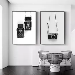 북유럽 등과 흰색 캔버스 그림 아트 빈티지 카메라 포스터와 인쇄 거실 가정 장식을위한 현대 미니멀리즘 없음 프레임 WO6