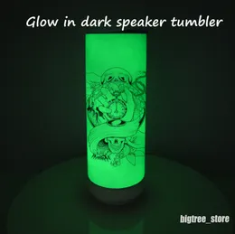 Glow Sublimation Tumbler with Bluetooth Speaker Blanks 20oz Music Cup White Luminous Travel Mug Straight Smart Portable Wireless in Bulk with straw