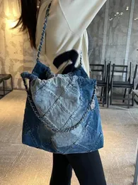Original kvalitet på Tote Trash Shopping Bag Luxury Womens Designer Purses Channel Chain Travel Handväskor Totes äkta läder crossbody väska stor, cowboy skräpväska