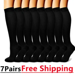 Men's Socks 3/67 Pair Compression Stocking Women Men Knee High Pregnant Edema Diabetes Varicose Veins Running Travel Sport Compression Socks 230809