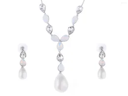 Pendant Necklaces Cute Faux Pearl Crystal Embellished Charm Earring Necklace Set