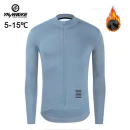 Cykeltröjor toppar Ykywbike Winter Cycling Jersey Men's Thermal Fleece Bicycle Clothing Mtb Long Sleeve Warm Tops Road Bike Jacket 230810