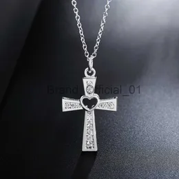 Promozioni 925 Sterling Silver Bellissimo moda Elegante fascino Elegante Crystal Cross Cross Pendant CZ Zircon Pretty Necklace Jewelry X0810