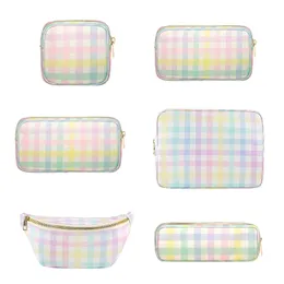 Cosmetic Bags S M L XL Makeup Bag Rainbow Plaid Toiletry Storage Pouch Grid Pattern Outdoor Fanny Pack Travel Wash Cosmetic Bag Gift Organizer 230809