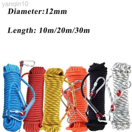 Rock Protection 12mm 10/20/30m Högstyrka Säkerhet Rockklättring Rope+2 Hooks Emergency Fire Escape Rope Lifeline Outdoor Survival Tool HKD230810