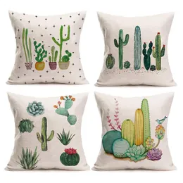 Green Succulents Plants Cactus Prickly Pear Cotton Linen Home Decor Pillowcase Throw Pillow Cushion Cover 18 x 18 Inches Set of 4223R