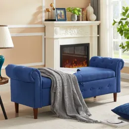 New Style Space Saving Storage Multipurpose Rectangular Sofa Stool with Large Storage Space,Navy Blue