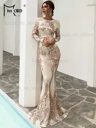 Missord Women Sexy O Neck Backless Sequin Long Wedding Dresses Female Bodycon Mermaid Dress Evening Party Fashion Dress Gold T230810