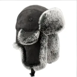 Czapki czapki/czaszki zima rosyjska mężczyzna Wholesin Natural Rex Rabbit Fur Hats Luksusowy prawdziwa skóra skóry czapka unisex prawdziwy futra Bomber Hat 230809