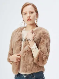 Women's Jackets Full Pelt Fur Jacket Women's Design Rabbit Fur Coat Natural Wholeskin Fur Coat ONeck Fashion Slim Thin Rabbit Fur Coat Crop J230810
