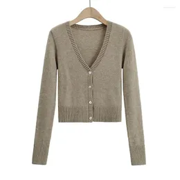 Women's Knits Slim Fit Deep V-neck Single Breasted Knitted Cardigan Versatile Long Sleeve Sweater Overlay