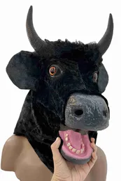 Halloween Mask Realistic Mouth Mover Cow - Creepy Moving Bull Fursuit Animal Head Rubber Latex Masque -up Costume Party Cosplay HKD230810