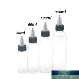 卸売50pcs 30ml 60ml 100ml 120mlプラスチック空のタトゥーインクボトルツイストトップブラックキャップ透明なクリアボトルタトゥーアクセサリー