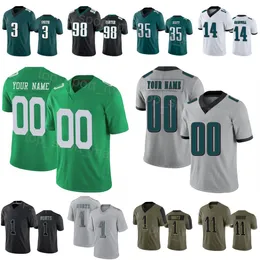 Toptan Erkek Çocuk Kadın Futbol 1 Jalen Hurts Jersey 14 Kenneth Gainwell 35 Boston Scott 22 Trey Vaaz 11 AJ Brown 98 Jalen Carter 3 Nolan Smith Sport Fan için Dikişli