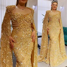 2023 augusti Aso Ebi Gold Mermaid Prom Dress Pärled Lyftig kväll Formell fest Second Reception födelsedagsengagemang klänningar klänningar mantel de soiree zj780