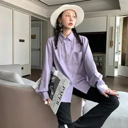 Women's Blouses Purple Shirt Spring Autumn Women Long Sleeve Loose Casual Streetwear Hip Hop Vintage Tops Female Blouse 9760