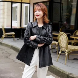 Women's Leather Genuine Real Jacket Short Sheepskin Windbreaker Loose Waistband Haining 2023 Spring Fashion