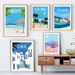 Paris Chamonix France Travel Landscape Canvas Painting Japan Portugal Greek Islands Summer Vacation Seaside Posters Wall Art Home Living Room Decor Wo6