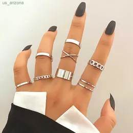 Fnio Punk Silver Silver Color Hollw Out Wide Ring Set Women's Vintage Coint Finger Rings Jewelry L230620