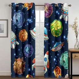 Curtain Cartoon Space Planet Spaceship Universe Children's Thin Window Curtains For Boy Living Room Bedroom Decor 2 Pieces
