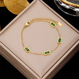 Luxo GU marca Moda jóias Presente do Dia dos Namorados Tendência Anti desbotamento Avó Pulseira de Diamante Verde Feminino Zircão Incrustado Peça de Mão de Aço Titânio Fresco