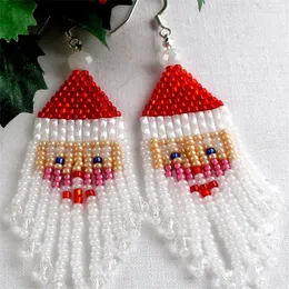 Kolczyki Dangle Jolly Santa Claus Glass Seed Bead Fringe Drop Christmas St. Nicholas Holiday Jewelry Akcesoria