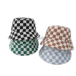 Breite Krempe Hüte Eimerhüte Doitbest Frühling 2022 Herbst Baby Kids Eimer Hats Cotton Checkerboard Smile Sun Cap Boy Mädchen Outdoor Beach Fischerhut HKD230810