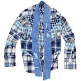 Herrjackor gl -stil vintage lapptäcke pläd khaki randig skjorta kofta tees streetwear mid längd casual taoist robe coat 230810
