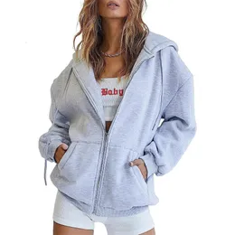 Womens Hoodies Sweatshirts Zip Up Y2k Long Sleeve Fall Overized Casual Fleece Jacket med fickor 230809