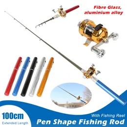 Rod Reel Combo 1PC Telescopic Mini Fishing Pole Pen Pen Forme Folded With Wheel Outdoor Portable Pocket Accessories 230809