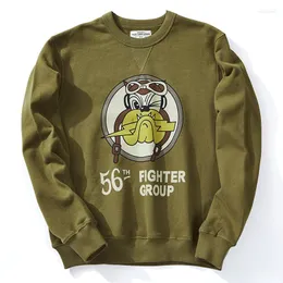 Moletons Masculinos Moletons Casuais Vintage Outono e Inverno 490g Tecido Pesado Estilo Militar 56 Flighter Group Print Pullover