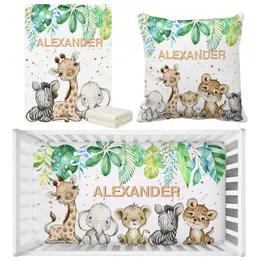 Sängkläder set lvyziho anpassat namn söta djungel djur grönska baby sängkläder set födelsedagspresent småbarn sängkläder set baby shower 230809