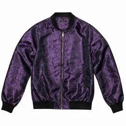 Purple Paisley Jacquard Designer Jacket for Men Windproof Autumn Winter Outerwear Casual Long Sleeve Clothing Dropshipping