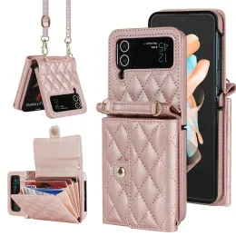 PU Leather Card حامل المعصم Crossbody قابلة للطي على الهاتف المحمول لـ Samsung Galaxy Z Flip 3 4 5