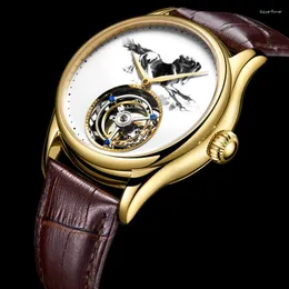 Orologi da polso Zodiac Horse Mens Tourbillon Orologi meccanici Hollow Impermeabile 5ATM Genuino cinturino in pelle da uomo 7010G Business Male