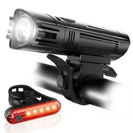 Rower Lights Hot Sprzedaż Wodoodporne USB ładowanie rowerów reflektorów Lampa kombinacja ogona 380LMS T6 LED Mountain Bike Set HKD230810