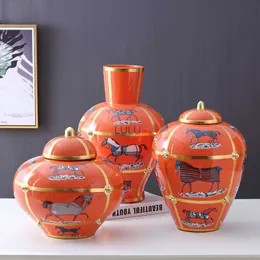 Enamel kolor ceramiczne słoiki kreatywne koni wojny dekorator magazynowy słoik nordycka dekoracja salonu złoto wazon wazon home dekor hkd230810